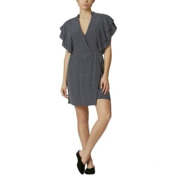 Anthropologie Avec les Filles Dress Women Medium Blue Polka Dot Ruffle Pockets - Picture 2 of 12